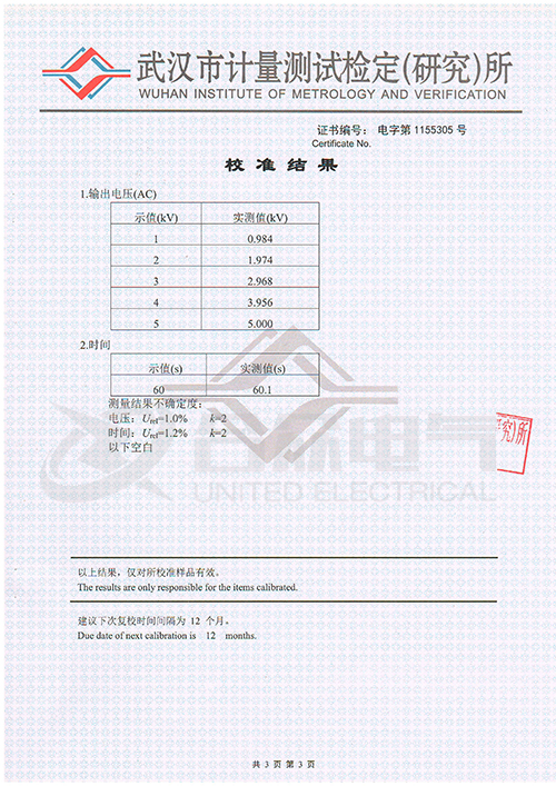 低壓耐壓測試儀、耐壓絕緣測試儀 證書